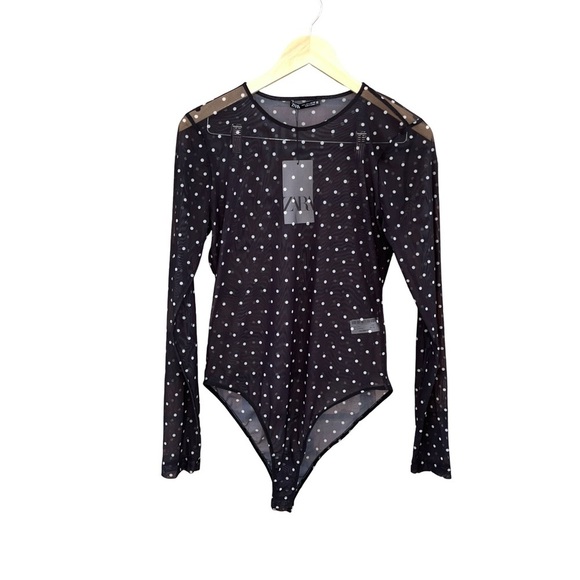 NWT Zara Printed Tulle Bodysuit w/ Polka Dots sze L - Picture 4 of 15